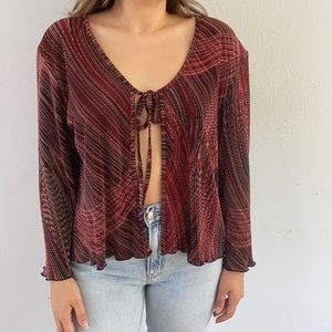 Red and maroon patterned tie front top
